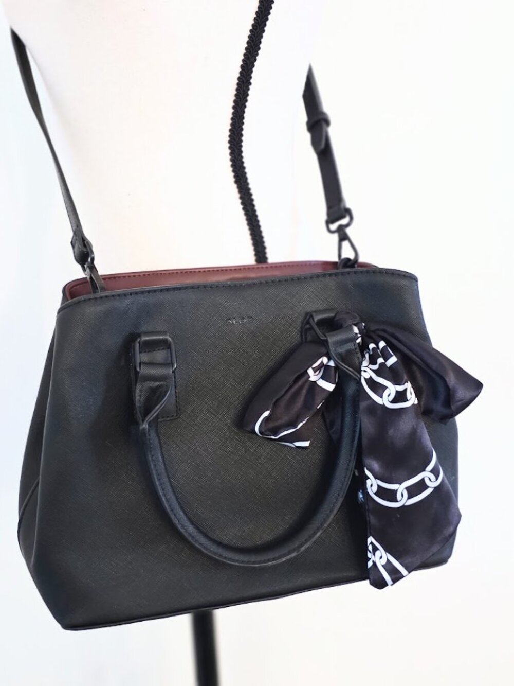 ALDO Nanever Black Satchel Crossbody Bag with Scarf - Like New